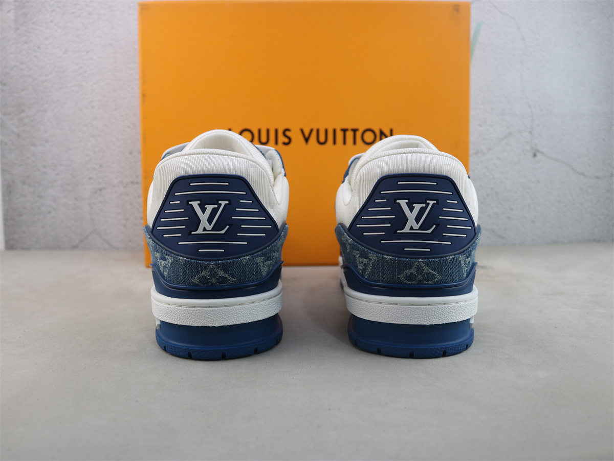 LV Trainer Sneaker White Blue Monogram denim